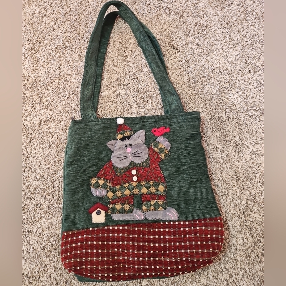 Holiday Tote Bag Cat Zipper Broken Bible Bag Shoulder Bag Christmas